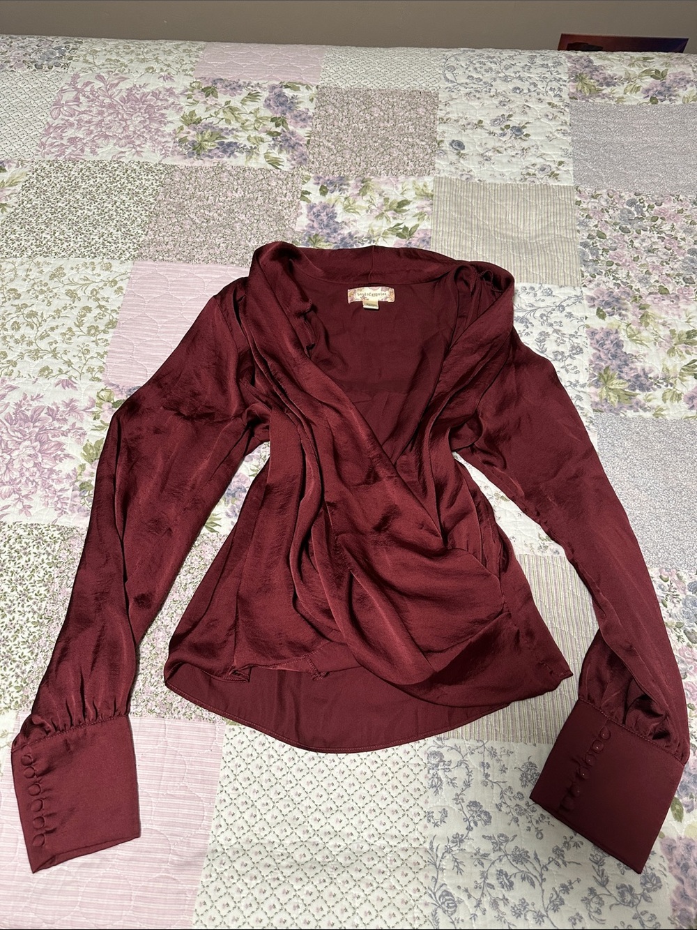 Band of Gypsies Burgundy Draped Satin Blouse
